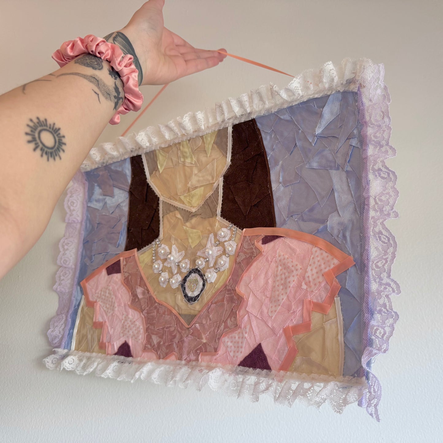 Girl With Pearl Necklace - Original Fabric Collage Artwork