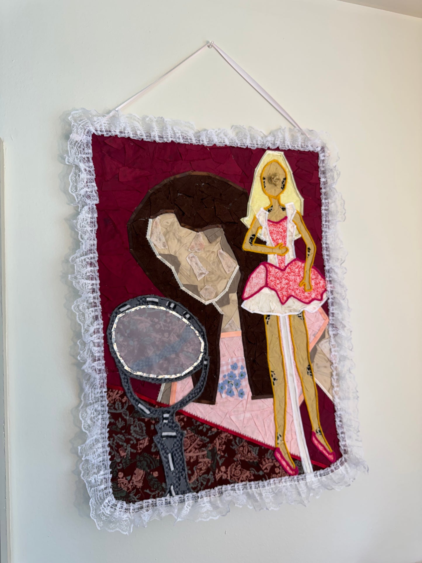 Original Artwork - Girl and Barbie Fabric Collage