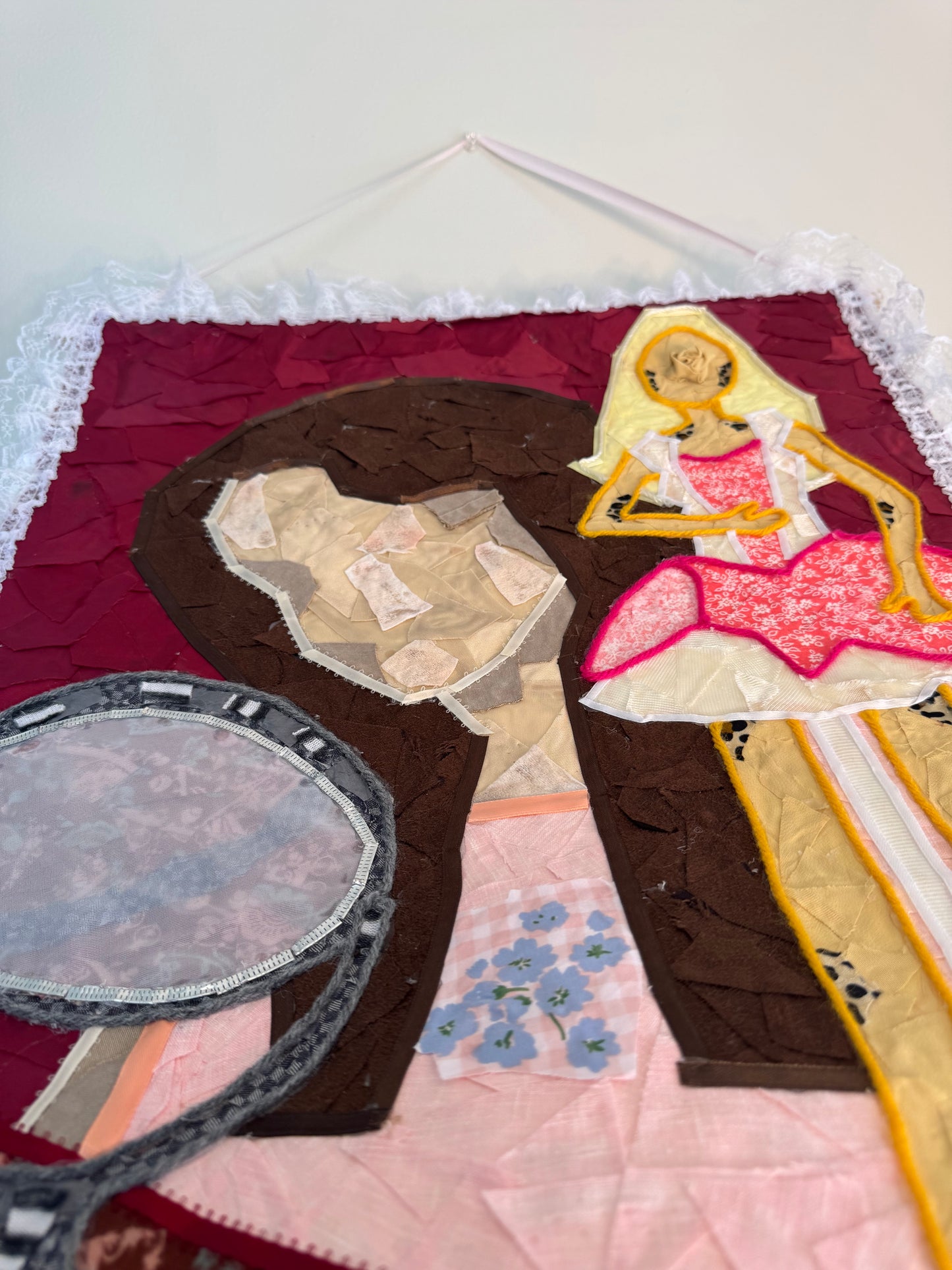 Original Artwork - Girl and Barbie Fabric Collage