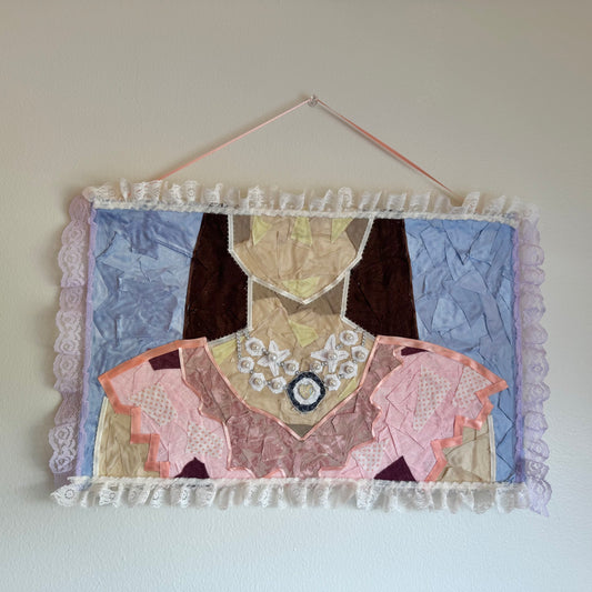 Girl With Pearl Necklace - Original Fabric Collage Artwork