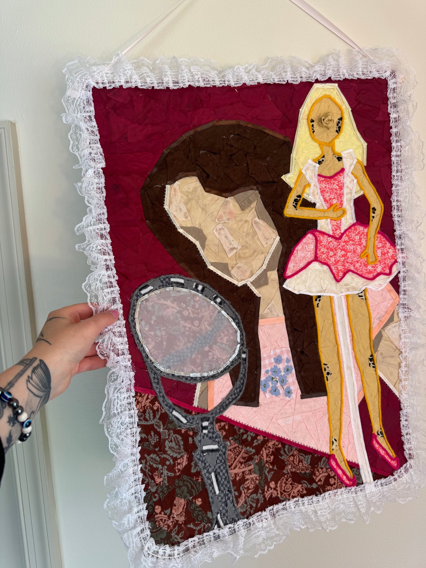 Original Artwork - Girl and Barbie Fabric Collage
