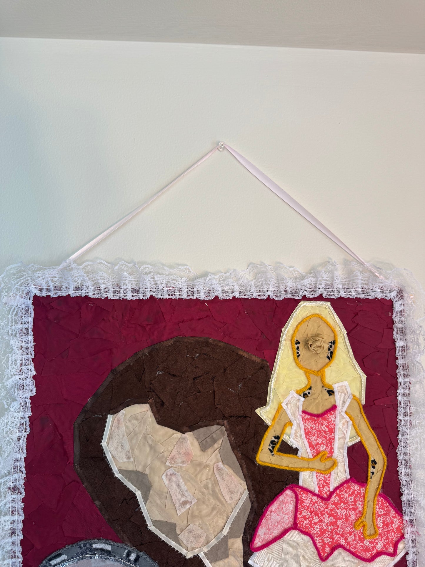 Original Artwork - Girl and Barbie Fabric Collage