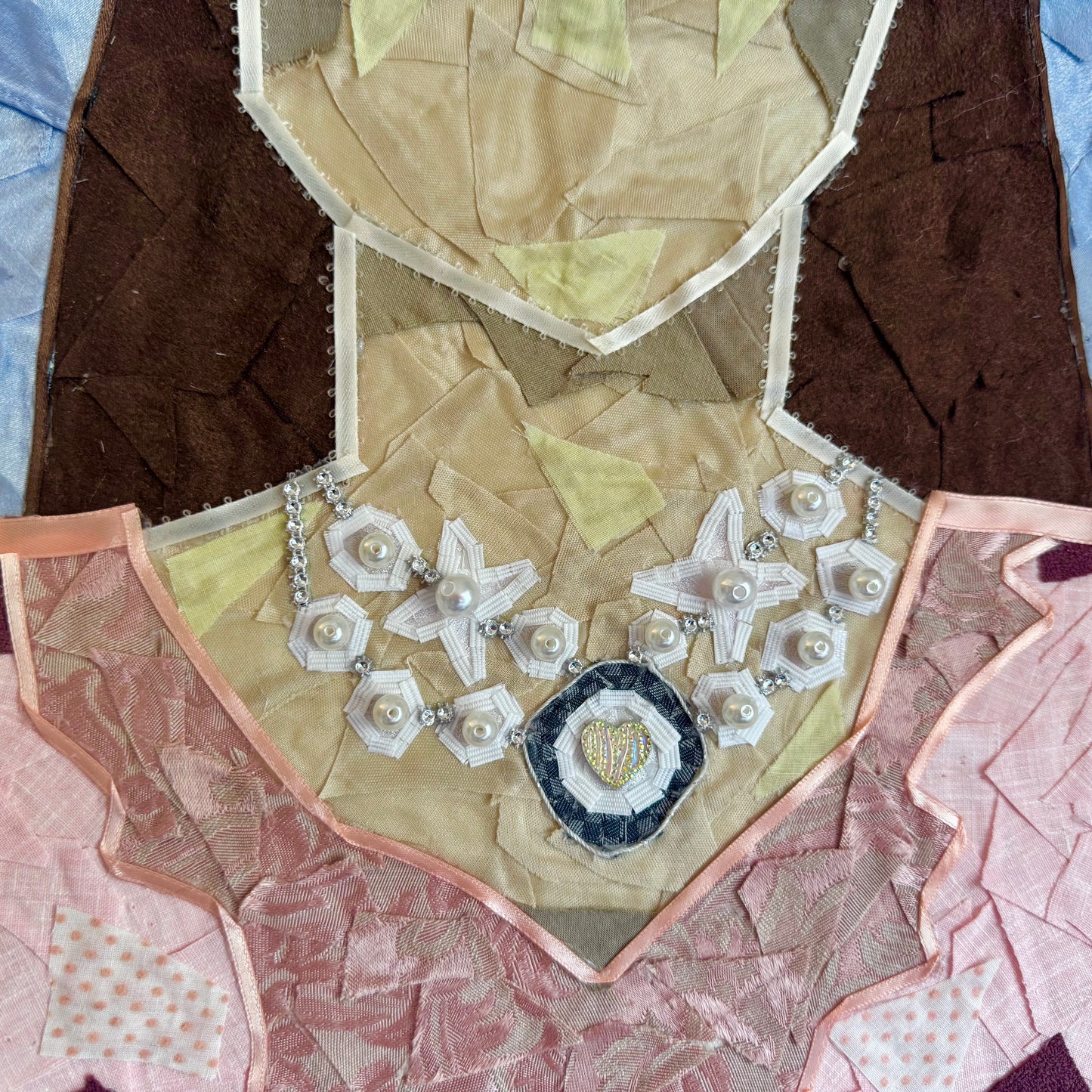 Girl With Pearl Necklace - Original Fabric Collage Artwork