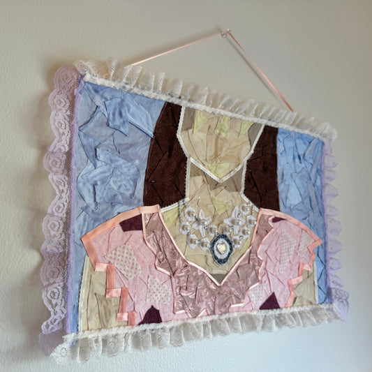 Girl With Pearl Necklace - Original Fabric Collage Artwork